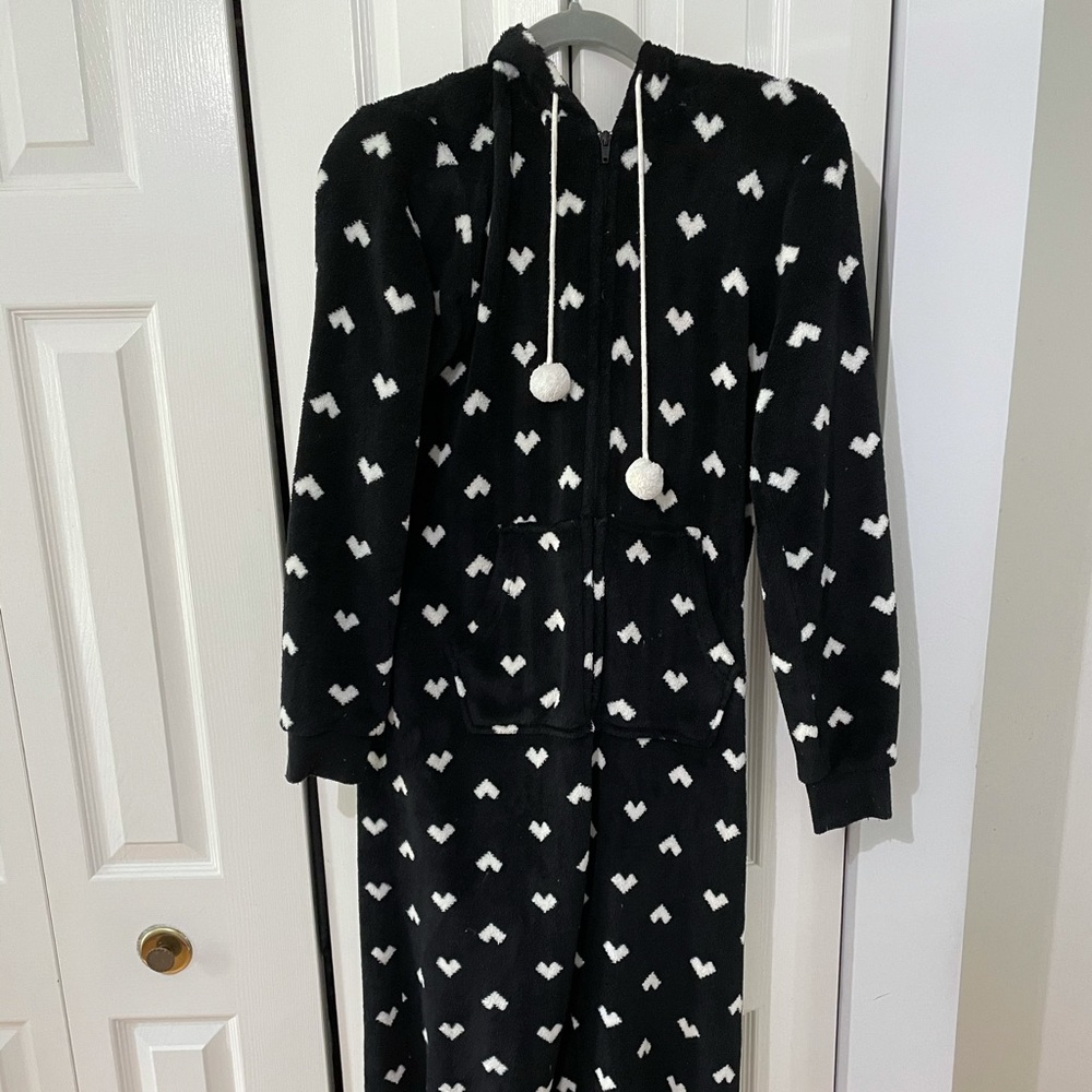 Black with White Hearts Onesie